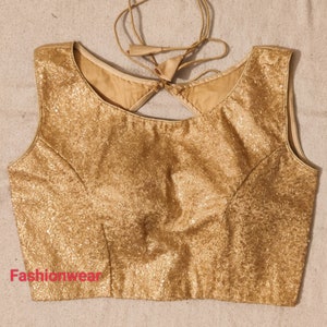 Beautiful Sleevless goldensequin Blouse, lahnga chole,golden sequin Saree Blouse