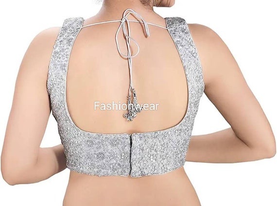 silver backless blouse