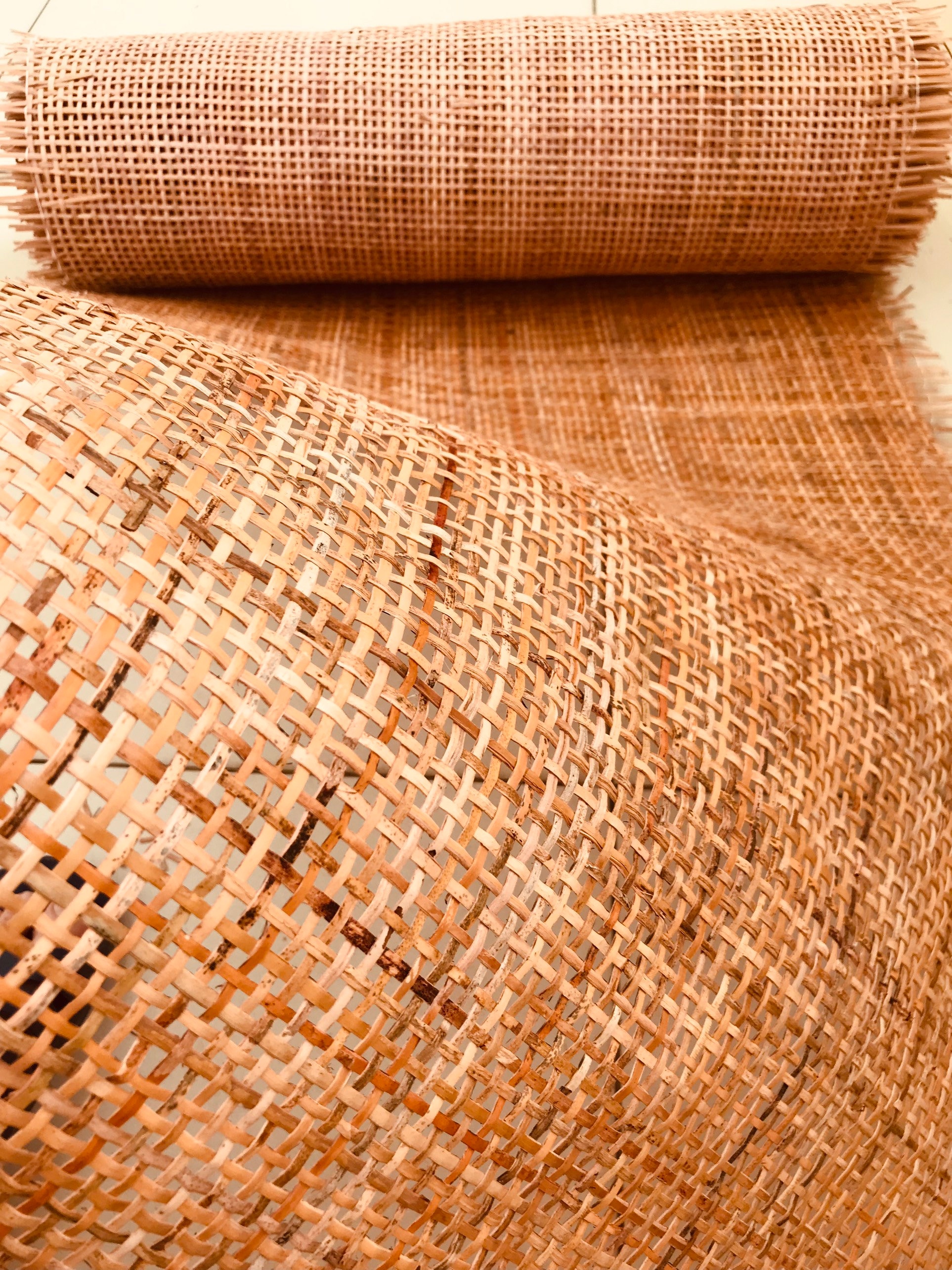 WIDTH 18 Dark Natural Radio Rattan Cane Mesh Webbing Roll/caning Material  for Cane Furniture, Restoration and DIY Project Cut to Feet 