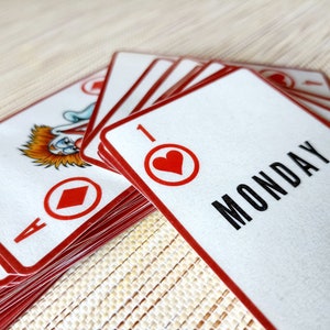 Lo dudo - juego de cartas; paquete de tarjetas de días de la semana; aprender la secuencia de los días;