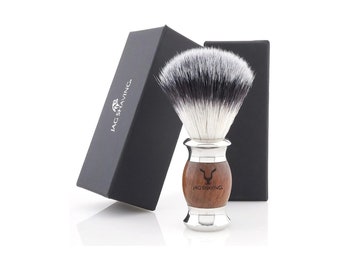 Shaving brush made of synthetic silver hair with wooden handle, elegant and sustainable shaving brush, the best gift idea for men