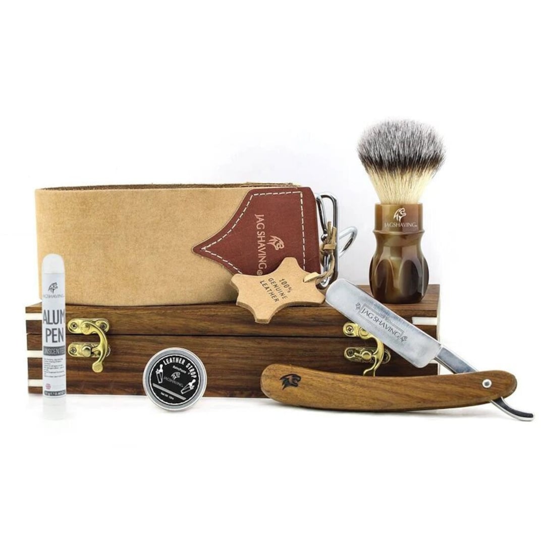 Handmade Vintage Shaving Set, Straight Razor, Synthetic Silver Tip ...