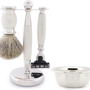 3 Edge Razor Shaving Set with Super Hair Shaving Brush, Shaving Stand and Bowl. Best Gift Set for Men