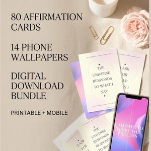 Daily Affirmation Cards for Self Love & Manifestation | 80 Printable Affirmations + 14 Phone Wallpapers | Mindset Reset Bundle