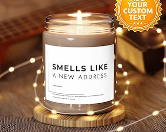 Einweihungsparty Kerze | Neues Haus Geschenk | Duftet wie neu bezogen | Abschlussgeschenk für Hausbesitzer | Personalisierte Soja Kerze 9oz