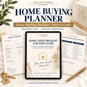 Planner voor het kopen van een huis, checklist voor het zoeken naar een woning en gids voor starters op de woningmarkt, printbaar PDF-bestand