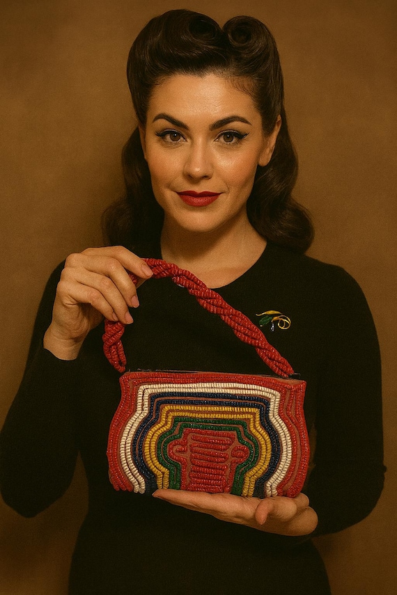 Vintage 1940s Telephone Cord Purse – Multicolor H… - image 1