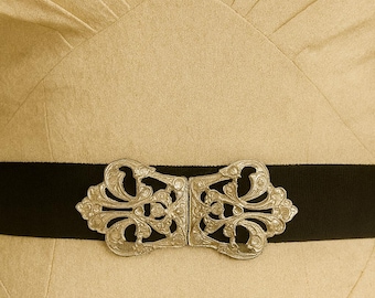 Art Nouveau Rhinestone Buckle – 1940s Silver Tone Belt or Choker Buckle – Vintage Bridal Costume Jewelry