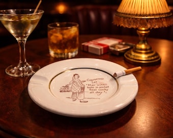 Vintage “Confucius Say” Ceramic Ashtray – Risqué Mid-Century Humor Barware, Retro Gag Gift
