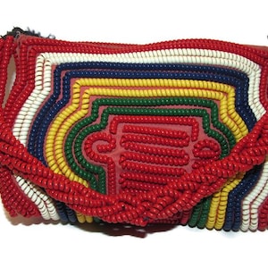 Vintage 1940s Telephone Cord Purse – Multicolor Handbag with Braided Handle – Retro Art Deco Plastic Coil Bag