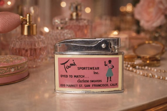 Vintage 1950s Advertising Cigarette Lighter Tami Sportswear San Francisco Golden Bell Automatic Japan