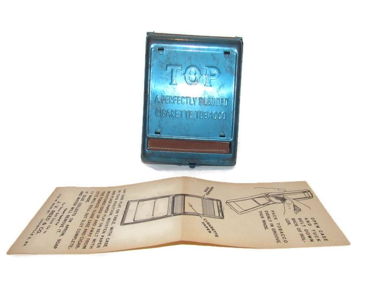 top tobacco roller Vintage TOP Cigarette Roller – 1950s Blue Metal Tobacco Rolling Machine  With Original Instructions