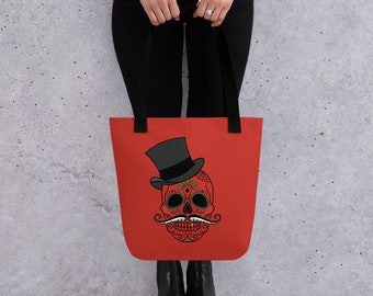 Dia de los Muertos Tote bag Skull with Mustache
