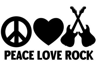 Peace Love Rock Crossed Guitars Vinyl Decal