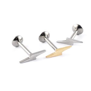 Titanium Labret Internal Thread Lightening Bolt  1.2 x 6mm  1.2 x 8mm Tragus Helix Cartilage Ear Stud