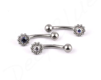 Titanium Curved Bar Internal Thread gem circle 1.2 x 8mm Eyebrow Rook Ear