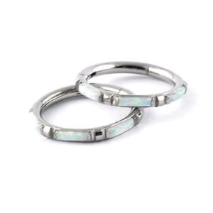 Titanium Hinged Segment Ring Baguette White Opals 1.2 x 8mm Tragus Helix Cartilage piercings