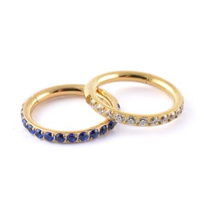 Titanium Hinged Segment Ring PVD Gold with CZ Stones 1.2 x 8mm Tragus Rook Daith Ear