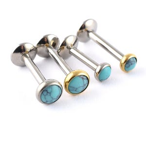 Titanium Labret/Top Internal Thread Bezel-Set Turquoise Stone Tragus Cartilage Ear Stud