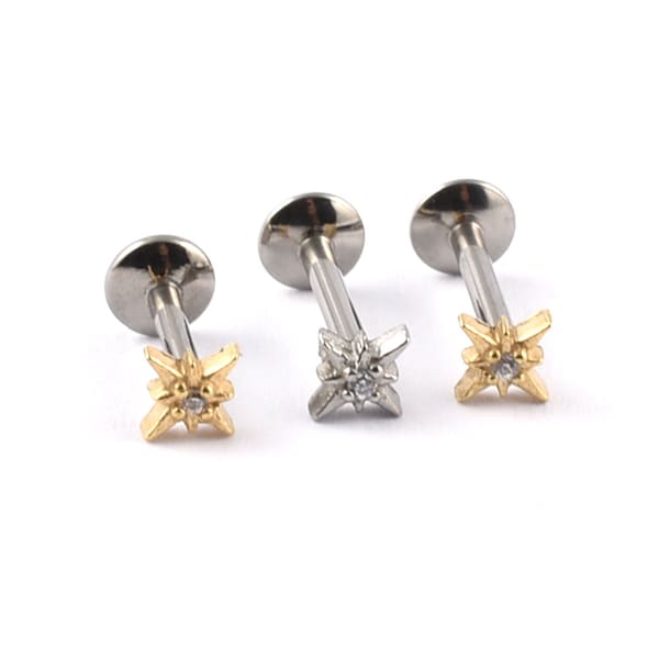 Titanium Labret Internal Thread Steel or Gold Plated Tiny Jewelled Star Tragus Helix Cartilage Ear Stud