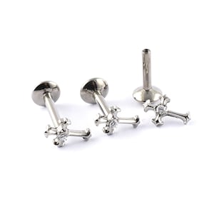 Titanium Labret Internal Thread with Tiny Jewelled Cross 1.2 x 6mm 1.2 x 8mm 1.2 x 10mm Tragus Helix Cartilage Stud
