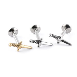 Titanium Labret Internal Thread with Surgical Steel/PVD Gold mini dagger 1.2 x 6mm  1.2 x 8mm 1.2 x 10mm Tragus Helix Cartilage