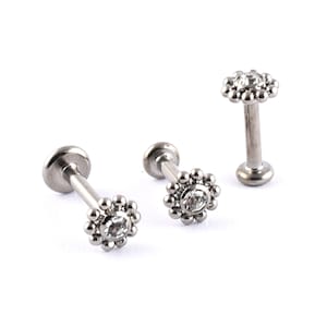 Titanium Labret Internal Thread Small 2.5mm Gem and Beads Cartilage Tragus Helix Stud