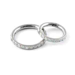 Titanium hinged segment ring with pave-set opals 1.2 x 6mm  1.2 x 8mm Tragus Helix Cartilage