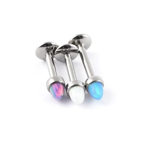 Titanium Labret internal thread small bezel-set Opal cone 1.2 x 6mm 1.2 x 8mm Tragus Helix Cartilage