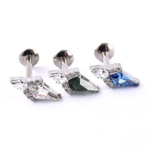 Titanium labret Internal Thread Claw-Set Kite Design with Oval and  Round Gems Tragus Cartilage 1.2 x 6mm 1.2 x 8mm