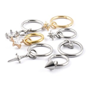Surgical Steel hinged segment ring with Charm 1.2 x 6mm 1.2 x 8mm Tragus Helix Cartilage piercing
