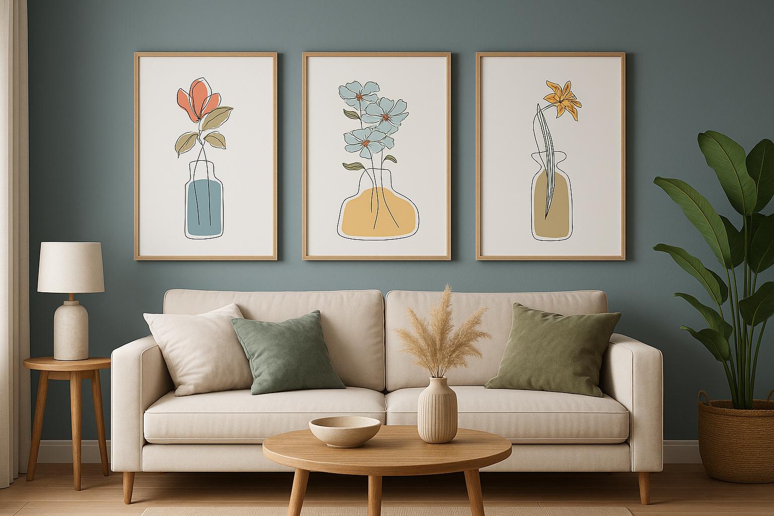 Minimalist Flower Line Art Prints – Set of 3 Botanical Wall Art Posters – Modern Home Entryway & Living Room Decor – Digital Download