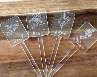 Acrylic Herb Markers, Herb Signs, Herb Garden Stakes, Engraved Plant Markers, Outdoor Gift, Garden lover, Gift for her, Herb lover, Gift