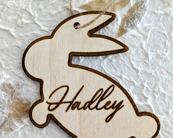 Easter Basket Name Tag, Bunny Name Tag, Minimalist Name Tag, Wooden Bunny Name Tag, Easter Tags, Kids Wood Name Tag, Engraved Wood Tag