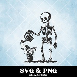 Skelett Gießpflanzen SVG, niedliches Skelett, Pflanze SVG, gotischer Pflanzenliebhaber