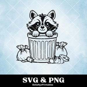 Guaxinim SVG, Guaxinim em uma lata de lixo, Panda de lixo SVG, Clip Art de Guaxinim fofo