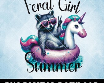 Raccoon Pool Party PNG: Feral Girl Summer Sublimation (Digital Download