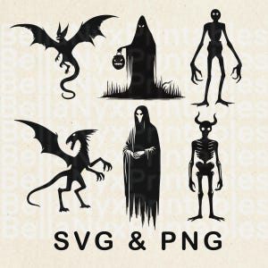 Cryptid créatures SVG, SVG de silhouette de créature, PNG effrayant, monstres d'Halloween