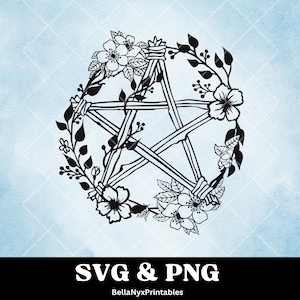 Pentagrama Floral SVG, Pentagrama png, Witchy SVG, Pentacle SVG, Camiseta Pentagrama, Witchy Clip Art