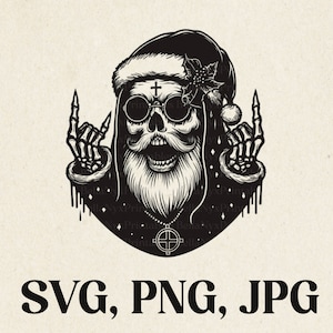 Gothic Santa SVG, Rock n Roll duivel hoorns, griezelige kerstman clipart, Spooky Christmas svg png-bestanden