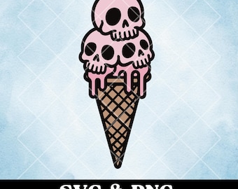 Skull Ice Cream Cone SVG: Summer Clip Art (PNG Digital Download