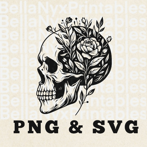 Floral Skull SVG, Skeleton Skull SVG, Digital Download, T-shirt svg png, Cut file