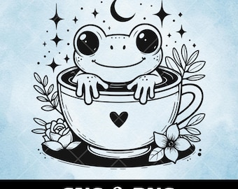Frog in Teacup Clipart | Witchy Cottagecore Design (SVG, PNG)