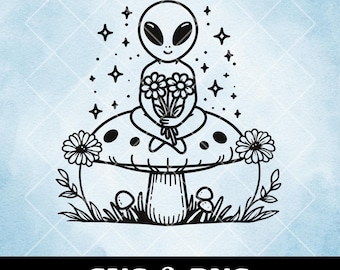 Clipart de extraterrestre sobre hongo: SVG, PNG para manualidades y camisetas (descarga digital)