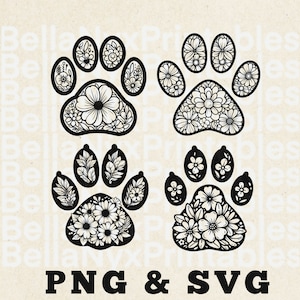 Floral Paw Print SVG, Dog Paw SVG, Flower Paw, Paw Print-illustraties