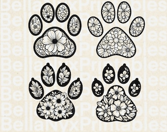 Floral Dog Paw Print SVG: Flower Paw Clip Art (Digital Files)