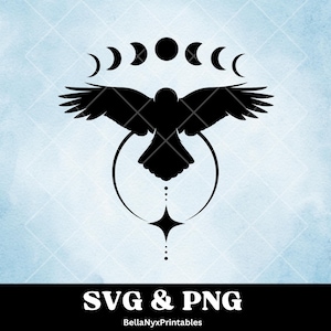 Raven SVG, Celestial SVG, Silhueta de Raven, Raven e Lua, Clip Art de Corvo, SVG de Pássaro, Design de Camiseta