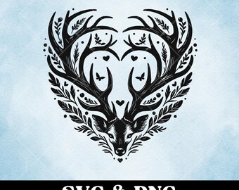 Deer Antlers Heart SVG: Cute Animal Vector (PNG)