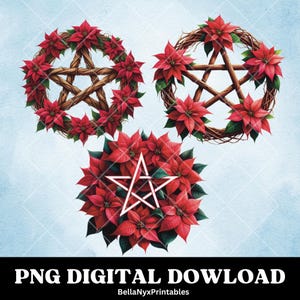 Poinsettia Floral Pentagram PNG: Witchy Yule Clipart
