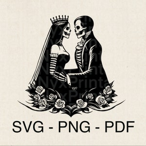 スケルトンカップル SVG、スケルトン花嫁と花婿、スケルトン SVG、ゴスバレンタインデー、スケルトンラブ